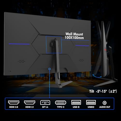 Image of FYHXele 32 inch 4K Gaming Monitor, UHD Fast IPS Panel 144Hz Monitor, Computer Monitor Support FreeSync, HDR400, 1ms, 100% sRGB, with DP, Type-C, HDMI2.0 /2.1, USB Hub, Support Wall-Black