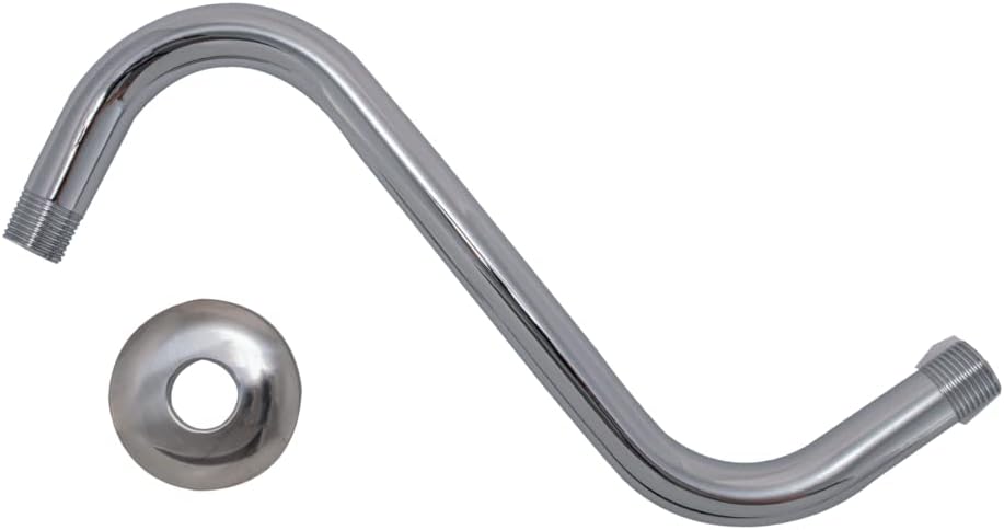EZ-FLO 8 Inch S-Shape Brass Shower Arm and Flange, 1/2 Inch MIP Connection, Chrome, 15054