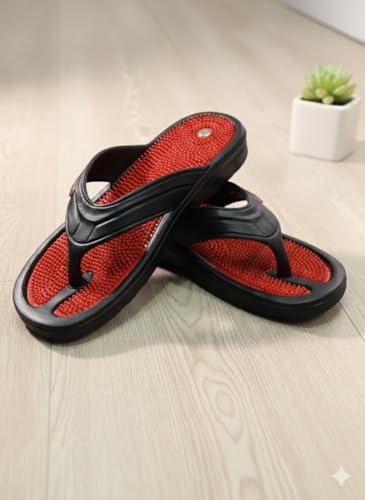 Image of Acupressure & Magnetic Slippers - Red /Black for Enhanced Blood Circulation, Stress Relief, and Foot Health