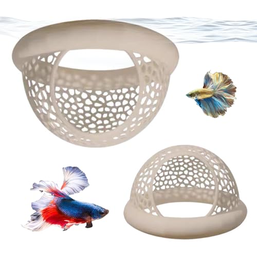 Nsawtasche Aquarium Höhle Tunnel 2er Set - Transparente Schwimmende Aquarium Dekoration Zubehör, Fisch & Garnelen Versteck für Kampffische und andere kleine Aquarienbewohner (Beige, 10*10*6cm,7*7*4)