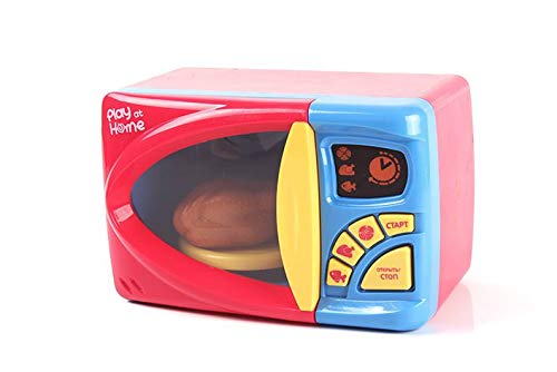 MeeYum Kids Pretend Play Kitchen Appliance Toys Electronic Kitchen Toy Microwave Oven with Realistic Lights and Sound, Includes Pretend Food
