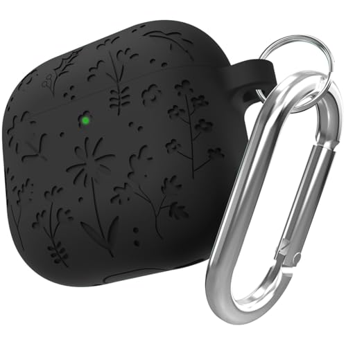 Image of New Engraved Soft Silicone Case Compatible with Apple AirPods 4 Generation (2024) with Keychain, Full 360 Protection Dust-Proof Shockproof Case Cover (Cover Only) (Black)