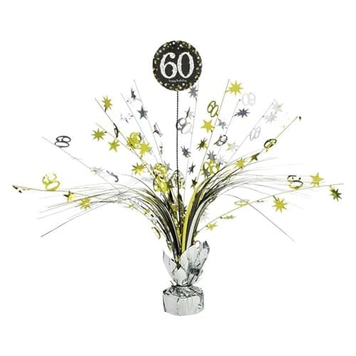 amscan 10132708 Centro de mesa decorativa 60e aniversário 1 mc-45,7 cm, dourado, prateado