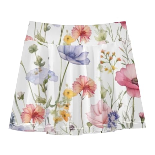 Rustic Wildflowers Girls Athletic Skorts Flowy Golf Tennis Skirts with Shorts & Pocket