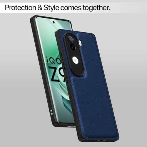 Image of Pikkme Back Cover| Flexible Pu Leather | Full Camera Protection | Raised Edges | Super Soft-Touch | Bumper Case for Vivo V40e / iQOO Z9s 5G (Blue)