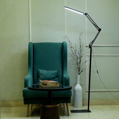 Image of NYRWANA Adjustable LED Floor Lamp for Living Room | Swing Arm Desk Light with Stable Metal Base | 3-Level Color Control LED | Eye-Care Work Lamp for Home, Office, Craft & Study (Black)
