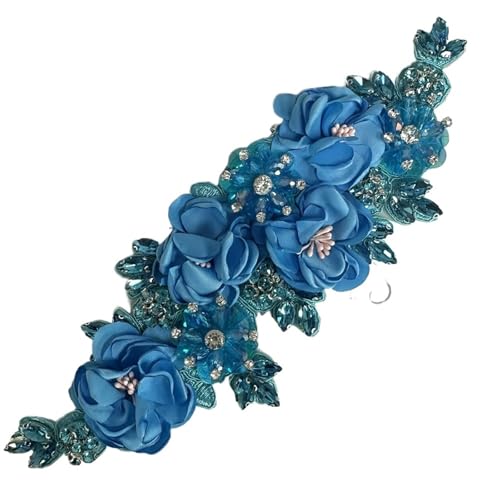 Applique en dentelle 3D patch brodé strass fleur à coudre robe mariée - 2