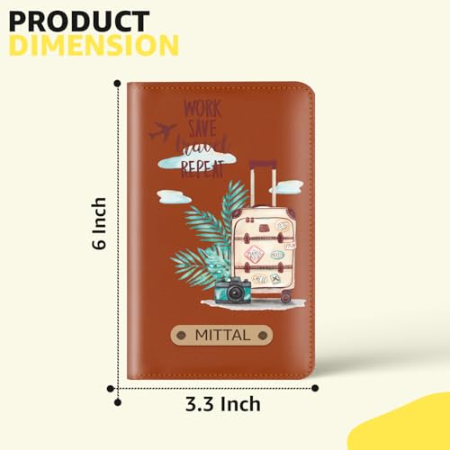 Mekhush Personalized Printed Leather Passport Cover with Customised Name | Printed Travel Quote on Passport Holder (Design 03, Tan) 3 41rPSZaRaqL
