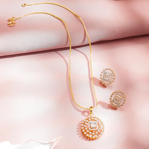Image of Rubans Pendant Necklace Set American Diamond and Zirconia Gift Jewellery for Women & Girls