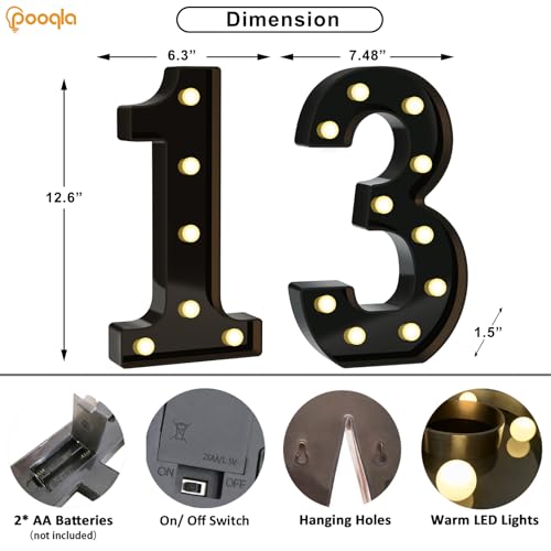 Image of Pooqla 13th Birthday Decorations for Boys, Large Black Light Up Numbers | Black Party Decorations, 12.6in Tall Big Marquee Numbers 13th Anniversary Birthday Gift for Boys Wedding Room Decor