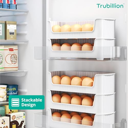 Image of EggNest Stackable Egg Tray Set of 3, 30 Egg Storage, 10 Slots Per Tray, Space-Saving Organizer for Fridge Side Door, Tabletop & Cabinet, BPA-Free, Durable, Detachable, Freezer Safe