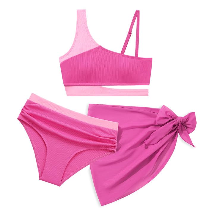 Girls Swimsuit 3 Piece Bathing Suits Bikini Set with Beach Cover Up Skirt Girls' Swimwear 7-14T