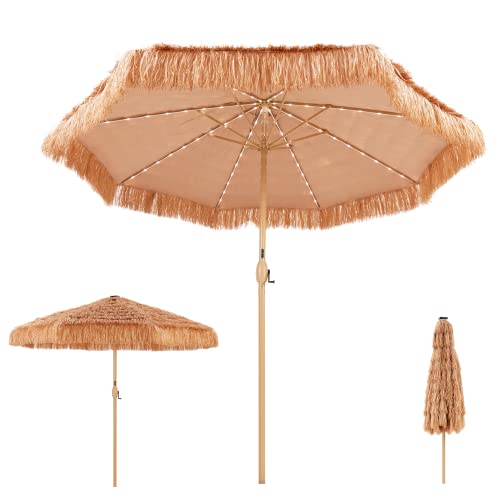 Erinnyees 10 Ft 80 Led Hula Thatched Umbrella, Patio Umbrella Table Market Umbrella With Tilt And Crank Outdoor Umbrella For Garden, Deck, Backyard, Pool And Beach, Beige #TOP24