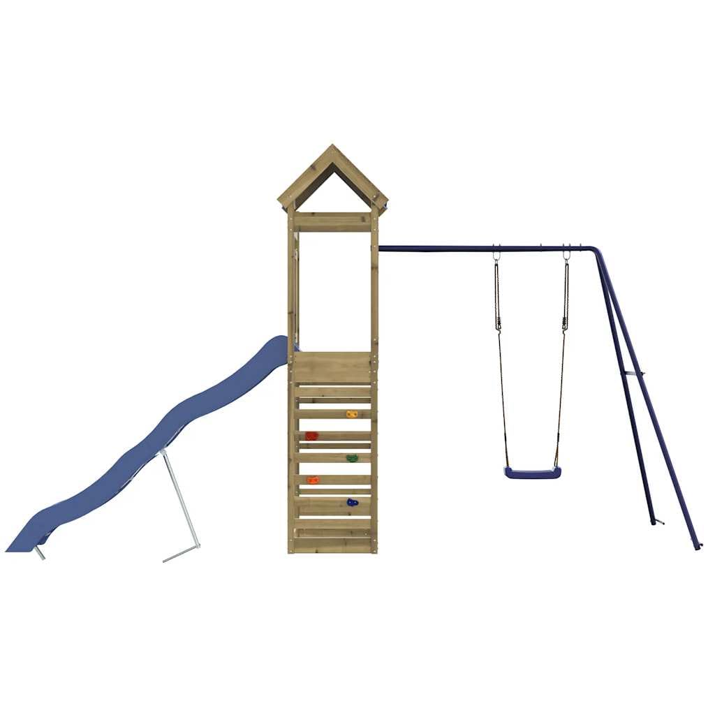 Spielturm aus imprägniertem Kiefernholz mit Rutsche Schaukel Sandkasten für Kinder im Garten, stabiles Klettergerüst mit Seil, Nest, Trapez, Ringe, Zubehör, Outdoor Spielhaus