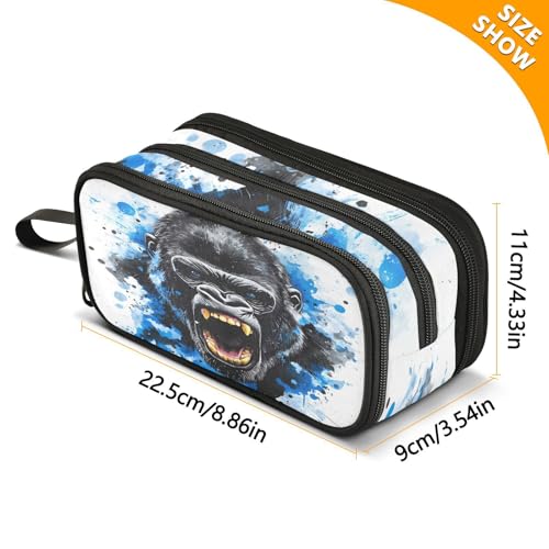 Image of ALAZA King Kong Blue Face Pencil Case Large Capacity Pencil Pouch Box Boys Girls School Supplies Pen Case Bag with Handle 3 Compartments Zipper