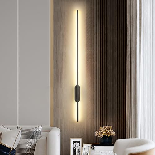 Aplique de pared LED negro de 100cm con luz cálida para salón