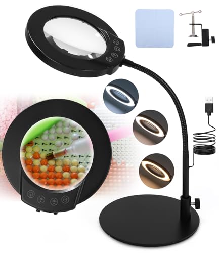 Lupe mit Licht und Ständer, 10X 5 Farbmodi stufenlos dimmbare LED...