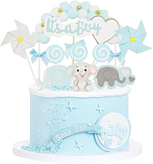 MAX COOK 17pcs Baby Shower Cake Decorations Elephant Cake Topper Baby Shower Cake Toppers Boy for Elephant Theme It's a Boy Little Peanut Baby Shower Birthday Party Supplies