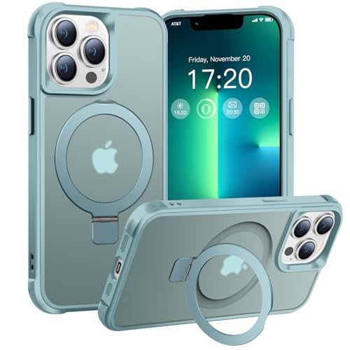 BENTIACC Magnetic Ring Stand Case for iPhone 13 Pro - 120 rotatable Stand N52 Magnet Non-Slip Matt Transparent Back Easy to Clean Shockproof Military Standard Drop Protection (Lake Blue)