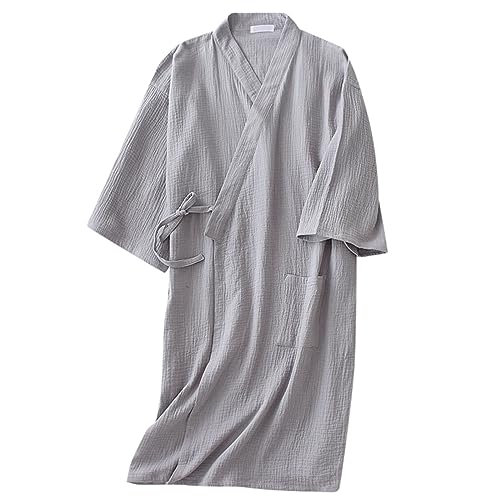 Bata japonesa tipo kimono para hombres y mujeres, para parejas, de algodón, crepé, estilo Yukata, con cinturón y bolsillo, transpirable, ajuste holgado, ropa de dormir para el hogar, spa, sauna, hotel
