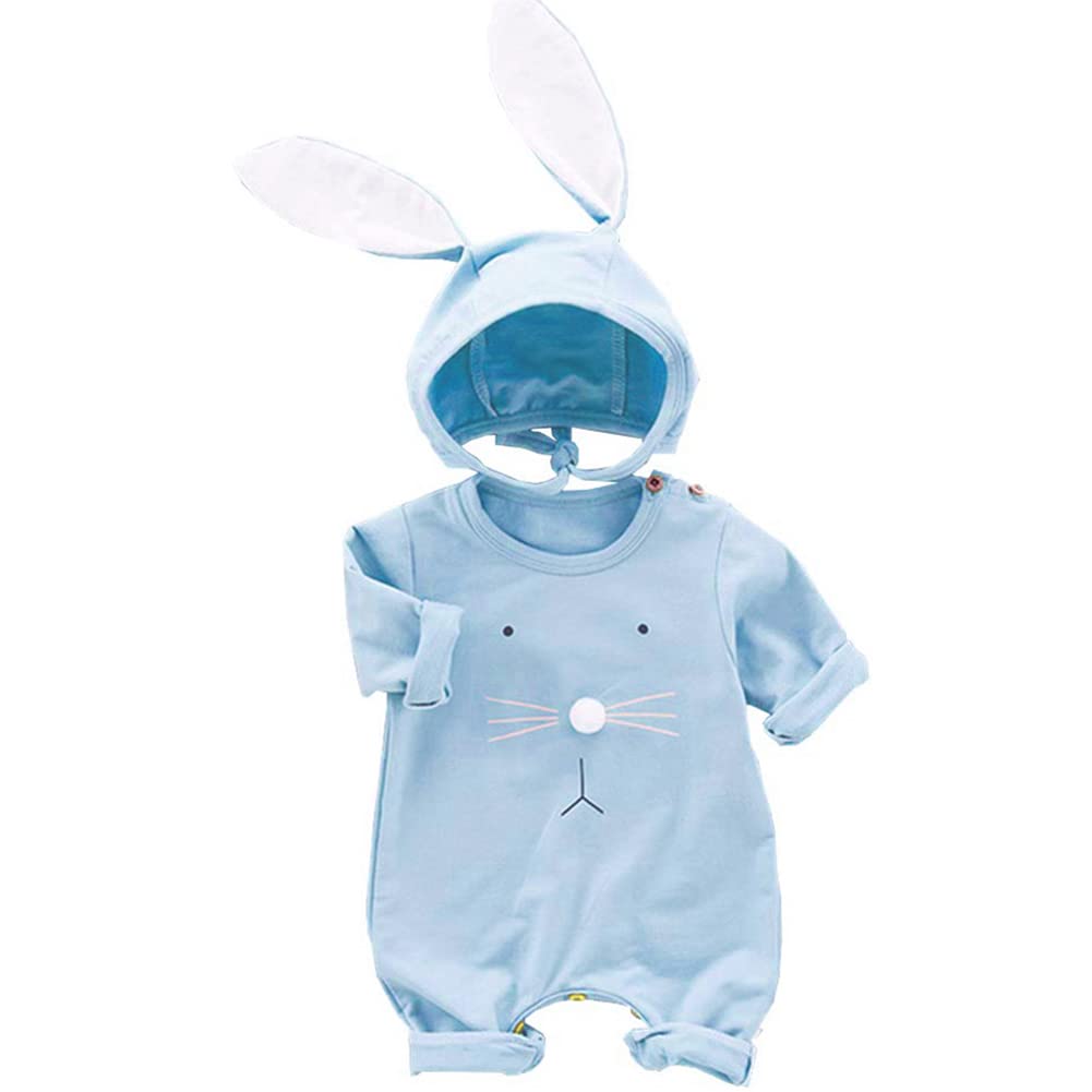 AIKSIWAIBaby Girls Boys Easter Outfits Bunny Romper Bodysuit Jumpsuit Infant Newborn with Rabbit Hat