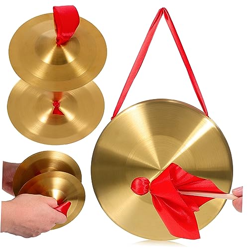 Levemolo 22cm Hand Gong 15cm Copper Cymbals Pair Set Play Hammer for Personal Practice