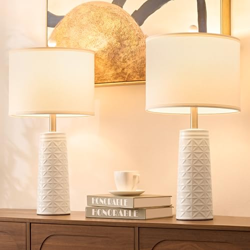 Lámpara de mesa moderna de resina beige set x2 25.5 pulg