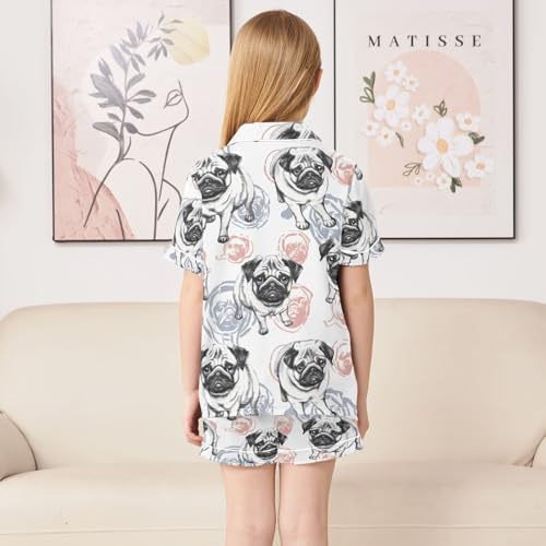 ALAZA Pug Dog Bulldog Stylish Pajamas Satin Pajama Set Short Sleeve Button Down Sleepwear4