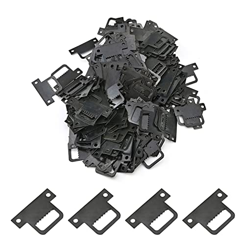 Image of MroMax 100PCS Sawtooth Picture Hangers Iron Picture Hangers 1.26 inch x 0.87 inch Double Hole Picture Frames Hangers for Hanging Clock Paintings Artwork Picture Frame Hook Photos Black