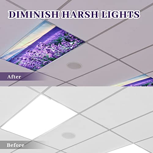 Image of Hortsun 4 Pack 4 x 2 Feet Fluorescent Light Covers, Magnetic Light Filters for Classroom Ceiling, Decorative Lights Shade for Office Home Hospital(Lavender)