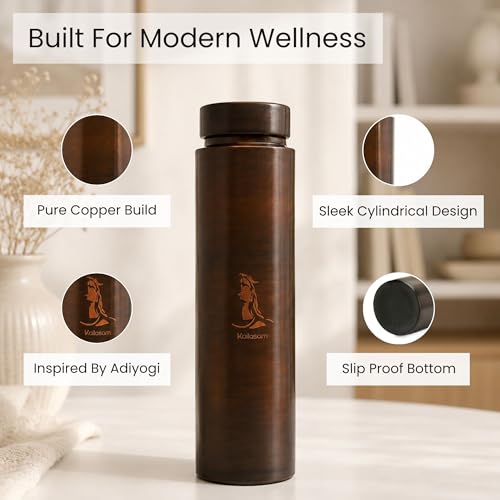 Image of Pure Copper Water Bottle 850ml | Handcrafted Ayurvedic Copper Bottle | Premium Yoga-Inspired Wellness Gift | BPA Free Copper Bottle for Daily Use