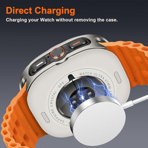 Image of Metal Case Compatible with Samsung Galaxy Watch Ultra /Ultra 2 (2025) 47mm with Back Cover, Rugged Thin Hard Frame Protective Cover for Galaxy Watch 7 /8 Ultra 47mm - Titanium Orange