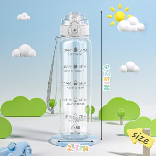 OLDLEY 17oz Kids Water Bottle for School - Motivational With Silicone Straw, Leak-Proof Tritan BPA-Free, Reusable for Girls Boys, Clear