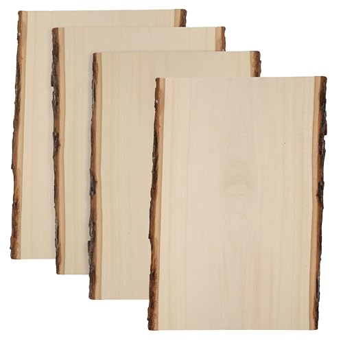 Foggy Bottom Woodworks LLC Premium Basswood Live Edge Wood Planks Value Pack of 4 11-14 x 16 x 0.69 Kiln-Dried & Sanded Unfinished Wood Blanks for Wood Burning Laser Engraving Made in USA
