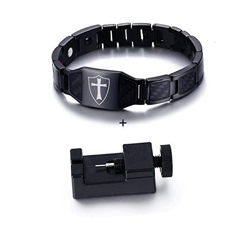 YOGAES Bracelet magnétique en acier inoxydable pour homme en fibre de carbone