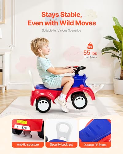 Image of VEVOR Ride On Toddler Push Car, Push Car for Toddler 19 to 36 Months, Kids Ride On Toy with Music & Under-seat Storage, 55 lbs Load Capacity, Foot-to-Floor Walker for Toddlers Boys Girls, Red