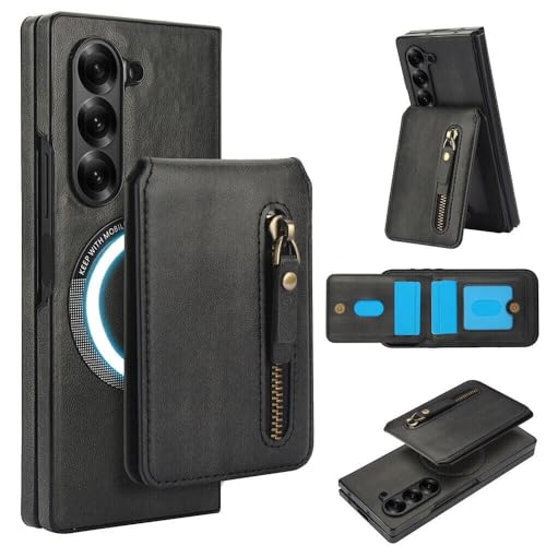 Étui portefeuille Galaxy Z Fold 3 en cuir noir avec fente pour carte