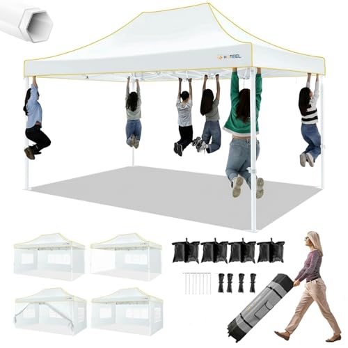 Image of Hoteel 10x15 Heavy Duty Pop Up Canopy Tent with 4 Sidewalls, White