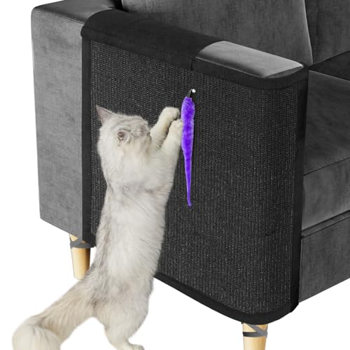 Cat Scratch Couch Protector,Cat Scratch Sofa Armest Cover with Sisal Mat and a Toy for Small Animals Indoor use 23.6’’L*19.7’’W (Black/Right Hand)
