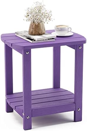 LUE BONA Adirondack Outdoor Side Table, Purple Poly Outdoor Patio End Table Weather Resistant, Pool Composite Plastic Morden Side Table for Patio, Pool, Porch, Garden, Lawn