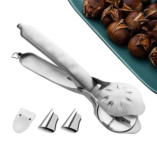 ピーカンクラッカーツール - 手動ステンレス栗の皮むき器 |ギザギザデザイン高速ナットクラッカー家庭用キッチンレストランシェフ大人高齢者弱い手子供青少年高齢者、弱い手、子供、若者、栗クリップ、ナットシェラー、ピーラーツール、耐熱皿、調理器