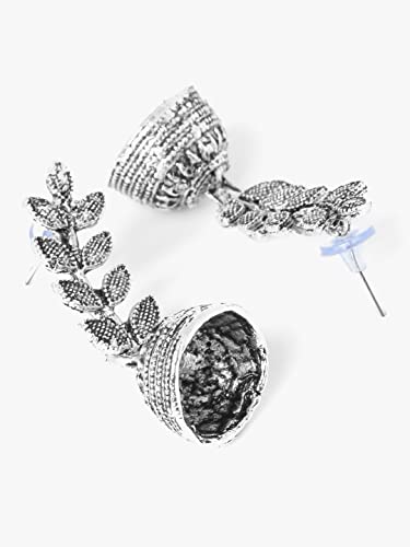 Image of Yellow Chimes Earrings for Women & Girls | Traditional Silver Oxidised Jhumka | German Silver Oxidized Drop Earring Set | Earrings Combo | Accessories Jewellery | Birthday & Anniversary Gift
