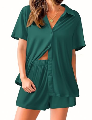 Image of Ekouaer Pajama for Women Set Short Sleeve Button Down Pajamas Sets Soft Lounge Sets for Women Sleepwear PJS
