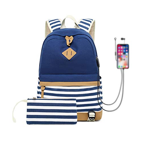 Mochila Escolares Mujer de Lona Casual Backpack de Estudiante portátil de la Universidad