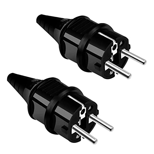 Schutzkontakt Stecker 250V/16A Doppeltem Schutzkontakt, Mit KnickschutztüLle Ip44,Langlebig Kann FüR 6-16mm Kabel Schutzkontakt FüR Den AußEnbereich Geeignet ​Bruchfest schuko Stecker Schwarz 2pac Cover