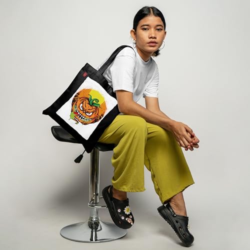 Image of ZORI Black Tote Bag With Pocket Printed Designed Canvas Tote Bags For Women large capacity,Tote bag For Shopping, College, Travel, More Canvas Handbag For Unisex Bag