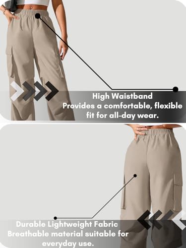 Image of GRECIILOOKS High Waist Cotton Trousers for Women - Flared Parachute Pants with Side Pockets | Casual Travel Cargo Pants