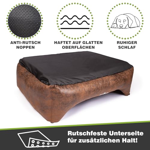 CopcoPet Hundebett mittelgroße Hunde【waschbar & rutschfest】 Hundekorb L Kunstleder in Wildlederoptik, gelenkschonendes Hundekissen für drinnen, pflegeleichtes Hundesofa, Dog Bed in Braun 90 x 70cm