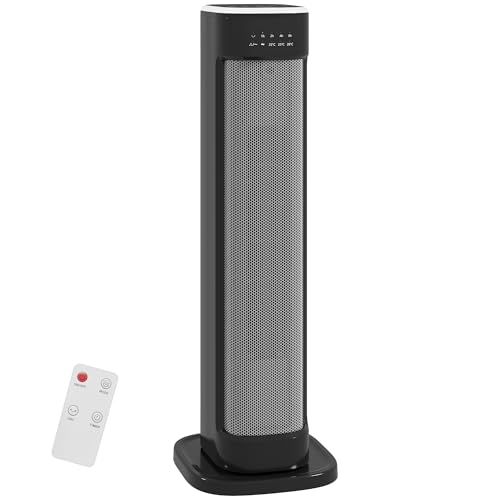 HOMCOM Ceramic Space Heater with Fan, 2000W Electric Heater with 3 Heat Settings, 15H Timer, Adjustable Thermostat, Remote Control, Tip-over and Overheat Protection, Low Energy for Bedroom, Black