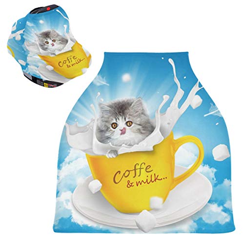 青いかわいい猫キティミルクベビーカーシートカバーキャノピー伸縮性看護カバー幼児用母乳の男の子の女の子のための通気性防風冬のスカーフ